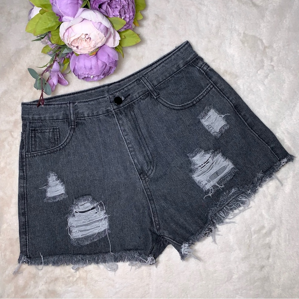 FINAL PRICE!! NEW Boutique Grey Distressed High Waisted Shorts